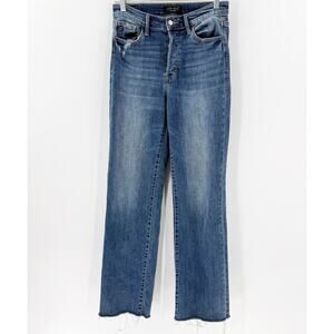 Judy Blue 3/26 Mid Rise Straight Leg Jeans Raw Hem Distressed Stretch